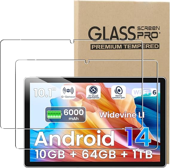 KUSINHOKA [2 Pack] Screen Protector for Android 14 Tablet/TPZ T10b Tempered Glass,Ultra Resistant,Anti Fingerprints,HD Clear,No Bubbles,9H Hardness Protector Film Tempered Glass Film,Transparent