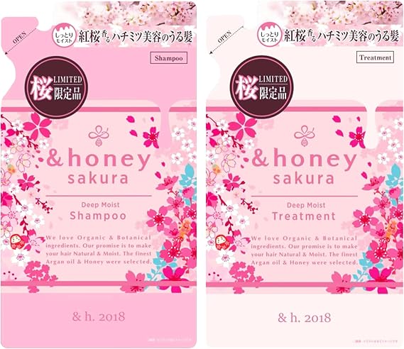 & Honey Deep Moist / Sakura Sakura Shampoo Treatment Refill Pair Set Shampoo Refill, 11.8 fl oz 350 ml / Treatment Refill, 12.3 oz 350 g 2024 Limited