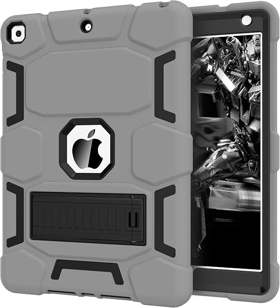 CCMAO for iPad 9th/8th/7th Generation 10.2 Inch Case 2021/2020/2019, with Kickstand, Heavy Duty Shockproof Hybrid Three Layer Protective Cover, Gray+Black