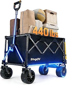BougeRV Electric Utility Wagon w/ 133Wh Battery, Up to 440 lbs Load Capacity Collapsible Garden Cart, Outdoor Motor-Driven Foldable Wagon, Ideal for Camping, Gardening Battery Charger NOT Included
