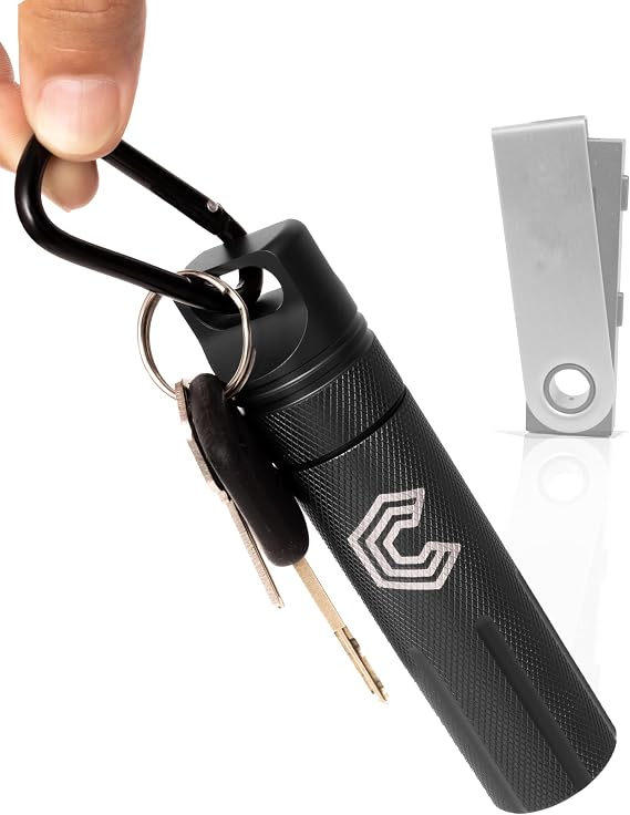 CryptoPod Ledger Nano Case - Fits Nano S/X/S Plus & Yubikey USB - Aluminum Alloy, Fire Resistant & Waterproof - Protective Cold Wallet Storage for Cryptocurrency Device Storage (Black)