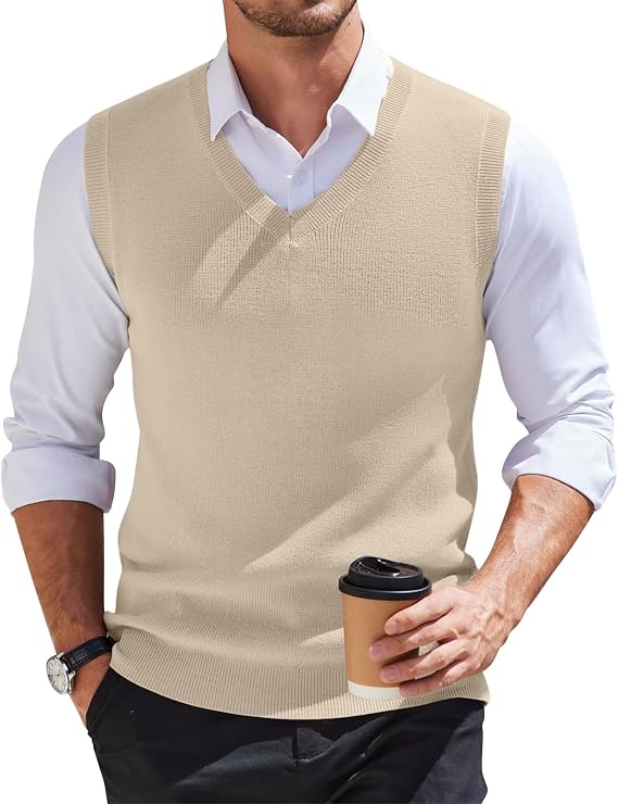 Mens Sweater Vest Casual Knitted V Neck Sleeveless Shirts Plus Size Relaxed Fit Business Knit Pullover Wool Sweater
