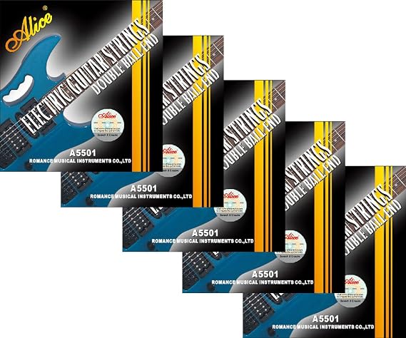 5 Packs Full Set Replacement Alice A5501 Standard Tension (010-046) Double Ball-End Steel Nickel Electric Guitar Strings For Headless Electric Guitar