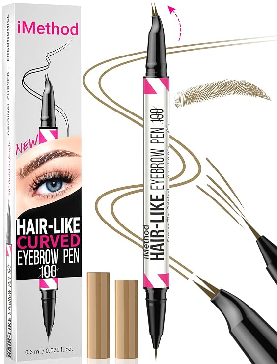 iMethod Curved Eyebrow Pen, Waterproof with Hair-Like Brows, Light Brown