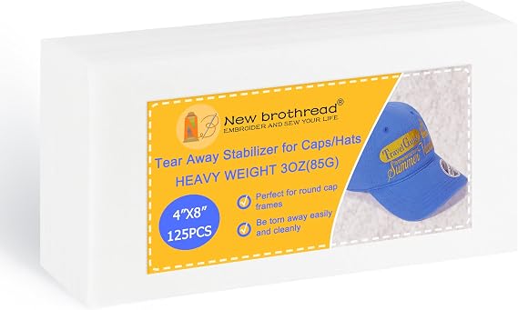 New brothread Caps and Hats Tearaway Embroidery Stabilizer -4" x 8" 125Pcs