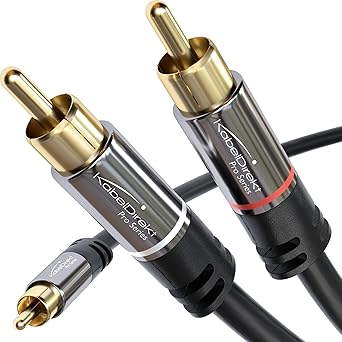 KabelDirekt RCA/Phono Y Cable 25ft Long 1 to 2 RCA/Phono, Stereo Audio Cable (Coax, Male/Male Plugs, Analog/Digital, Adapter for subs/amps/Hi-Fis/Home Theater/receivers, Black)