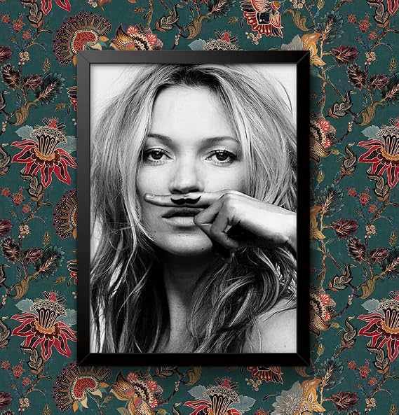 Kate Moss Black And White Model Wall Art Poster Print Various sizes framed unframed (A4 Framed - Black Frame)