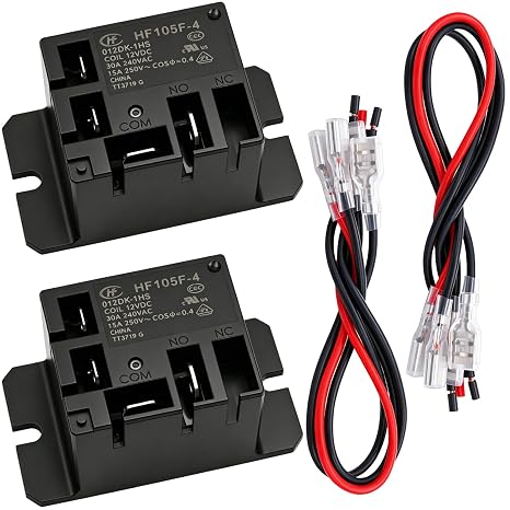 Tnisesm 2PCS Power Relay SPST(1 NO) DC12V Coil, 30A SPST 120 VAC with Flange Mounting and 8 Quick Connect Terminals Wires Mini Relay HF105F-4-DC12V-8X