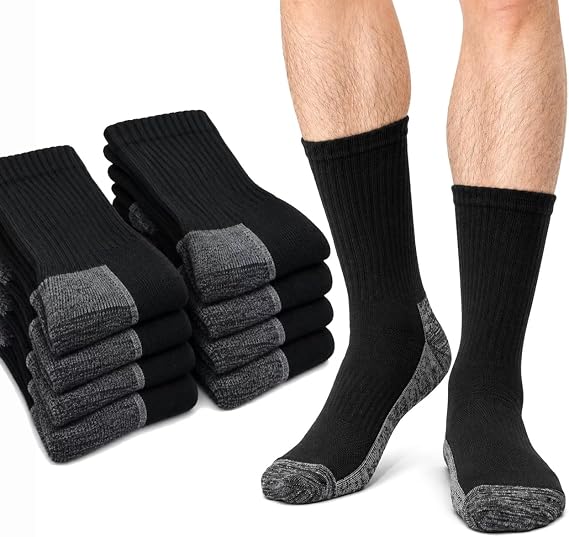 JOYNEE Men's Athletic Crew Socks, 8 Pairs, Extra-Thick Cushioned Sole