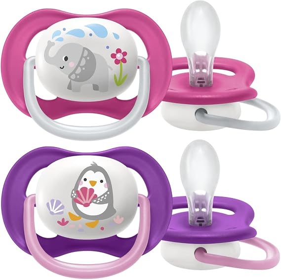 Philips Avent Ultra Air Emzik, Kız Bebekler için 6-18 Ay, 2’li Paket, Ortodontik Silikon, Geniş Hava Delikli, Mikrodalga Sterilize Edilebilir, BPA İçermez, Taşıma Kutulu, SCF080/08