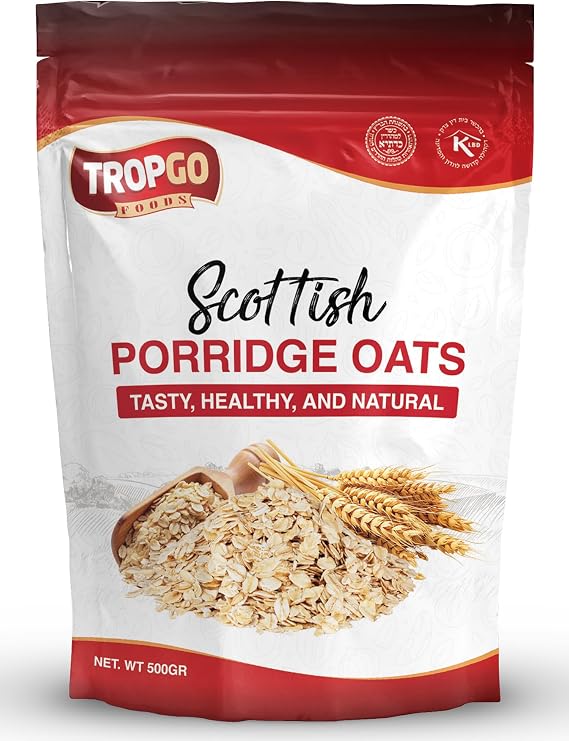 Tropgo Scottish Porridge Oats 500g – Whole Grain Rolled Oats for Hot Cereal, Baking & Smoothies – Non-GMO, Kosher, Vegan, Natural Breakfast Option