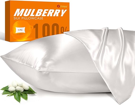 100% Mulberry Silk Pillowcase for Hair and Skin, 22 Momme Pure Natural Silk Pillow Case Both Sided with Zipper, Pillow Cover for Women Mom Men (Ivory White, Standard 20''26'', 1 Pack)