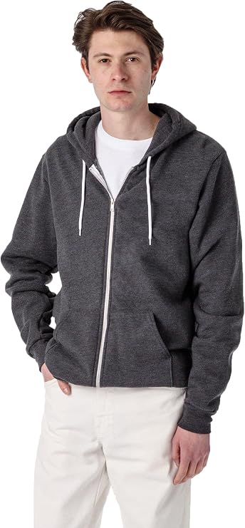 Los Angeles Apparel Adult USA-Made Flex Fleece Full-Zip Hooded Sweatshirt, M Dark Heather Grey