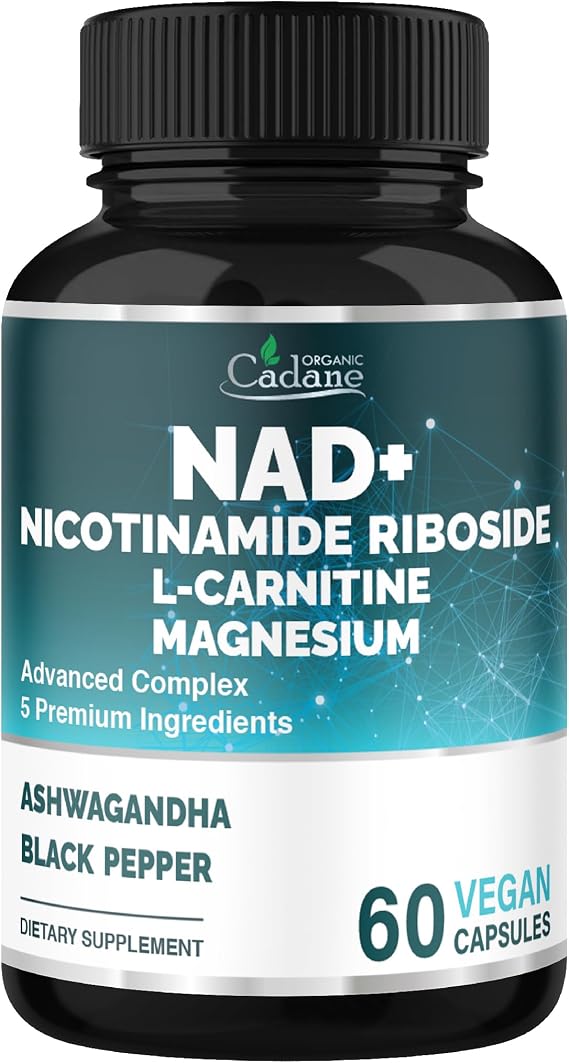 Organic Cadane Nicotinamide Riboside Supplement with L-Carnitine, Magnesium Glycinate, Ashwagandha, Black Pepper | Cellular Health & Wellness Support | Vegan, Non-GMO 60 Capsules 30-Day Supply