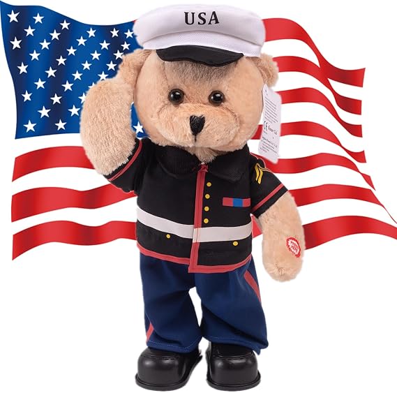 Humor Ted Soldier Army Teddy Bear Singing Dancing, Military Stuffed Animal | Interactive Bear Army Graduation Gifts, US Army Theme Music Plush Toys,Independence Day Soldier Memorabilia Gifts for Kids