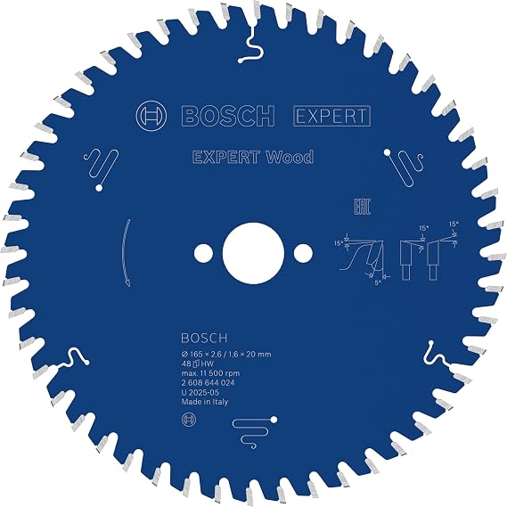 Bosch dairesel testere bıçağı Expert için ahşap, 165 x 20 x 2,6 mm, diş sayısı 48, 1 adet, 2608644024 [Enerji Sınıfı A+]
