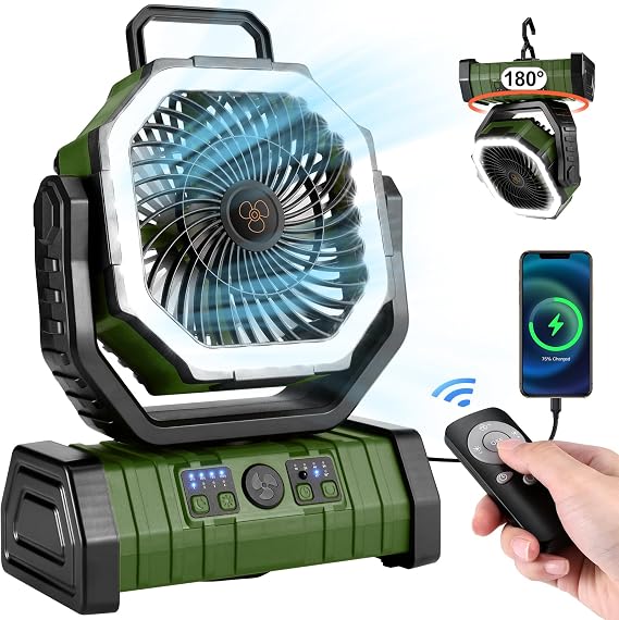 Odoland 30000mAh Camping Fan with LED Lantern, Rechargeable Battery Fan