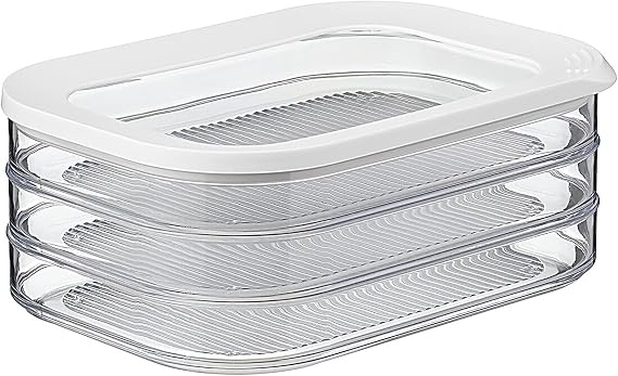 Mepal Modula Rounded Stackable Food Storage Box | 3 Compartments with 1 Universal Transparent Framed Lid | Ideal for Cold Cuts, Cheese, and More | BPA-Free, Nordic White (17oz/500ml)