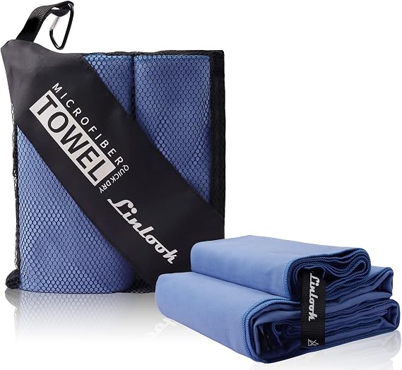 Microfibre Bath Towel (180 x 80 cm) + Small Towel (100 x 50 cm) - Lightweight, Quick Drying, Compact for Beach, Sports, Gym, Swimming, Camping, Shower, Sauna - Navy Blue