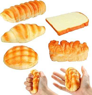 5 Pcs Bread Stress Toy Soft Toast Bread Shape Toy Slow Rising Toy Anxiety Relief Food Toy for Kids Adult Tricky Funny Birthday Gifts Simulation Fake Food Stress Toy BallsStyle 1