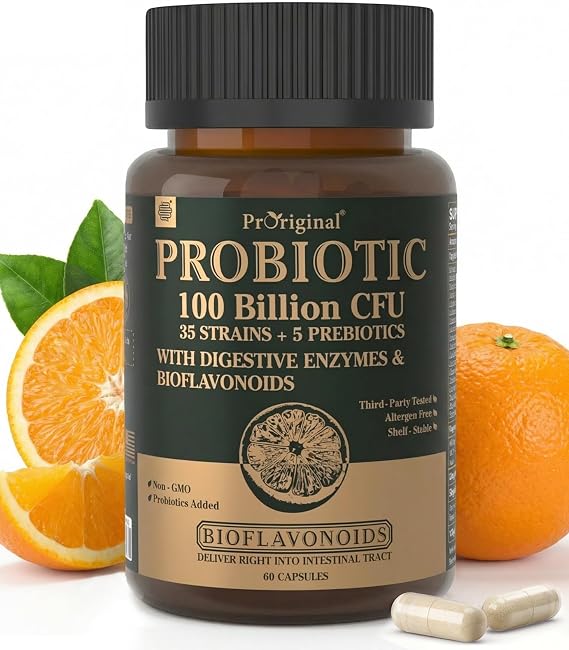 Probiotics for Men and Women, 100 Billion CFU & 35 Strains, 60 Capsules | with Prebiotics & Digestive Enzymes, Supports Gut, Digestive & Immune Health, Raw Probiotic, Shelf Stable, Vegan, Non-GMO