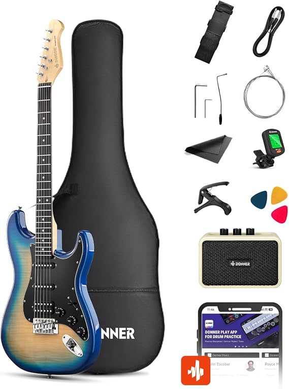 Donner DST-90 39" Beginner Electric Guitar Kit with Amp, Caribbean Burst