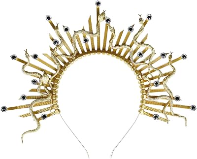 Goddess Halo Crown Snake Headpiece Gemstone Cosplay Headband,Greek Gothic Headlights Spiked Headwear for Halloween Masquerade Party