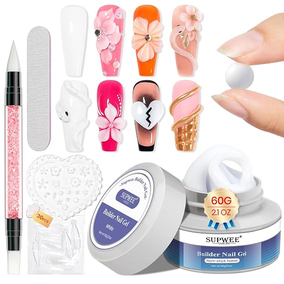 White 3D Sculpting Gel for Nails, Builder Gel for Nail Art