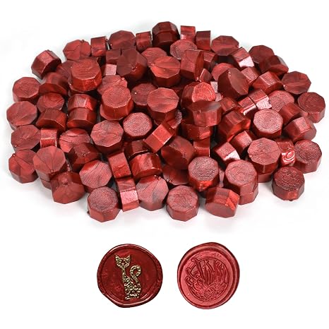 100pcs Sealing Wax Beads, Wax Seal Dark Red, Octagon Beads for Seal Stamp Letters Envelopes Decoration Invitations Cards Gift Wrapping Crafts