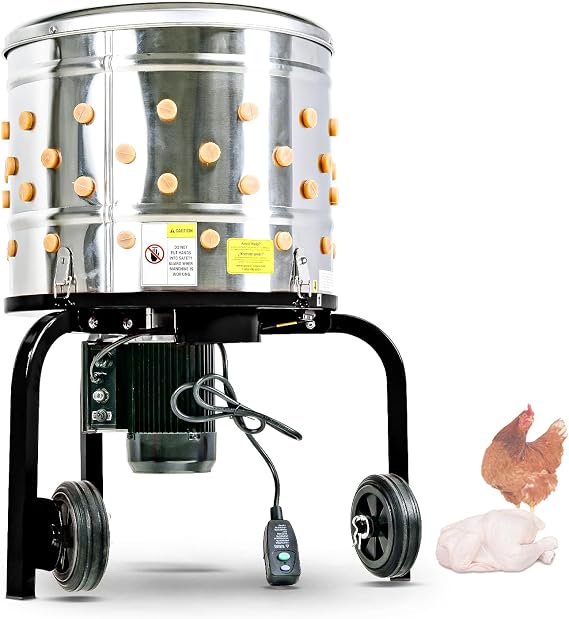 Kitchener Chicken Plucker De-Feather Remover Poultry and Fowl Food Processor Electric Stainless Steel Heavy Duty 1HP 120VAC 280RPM GFCI Connector 92 Soft Fingers 20" Drum Diameter | De-Feather Remover Electric Stainless Steel Heavy Duty 1HP 120VAC 280RPM GFCI