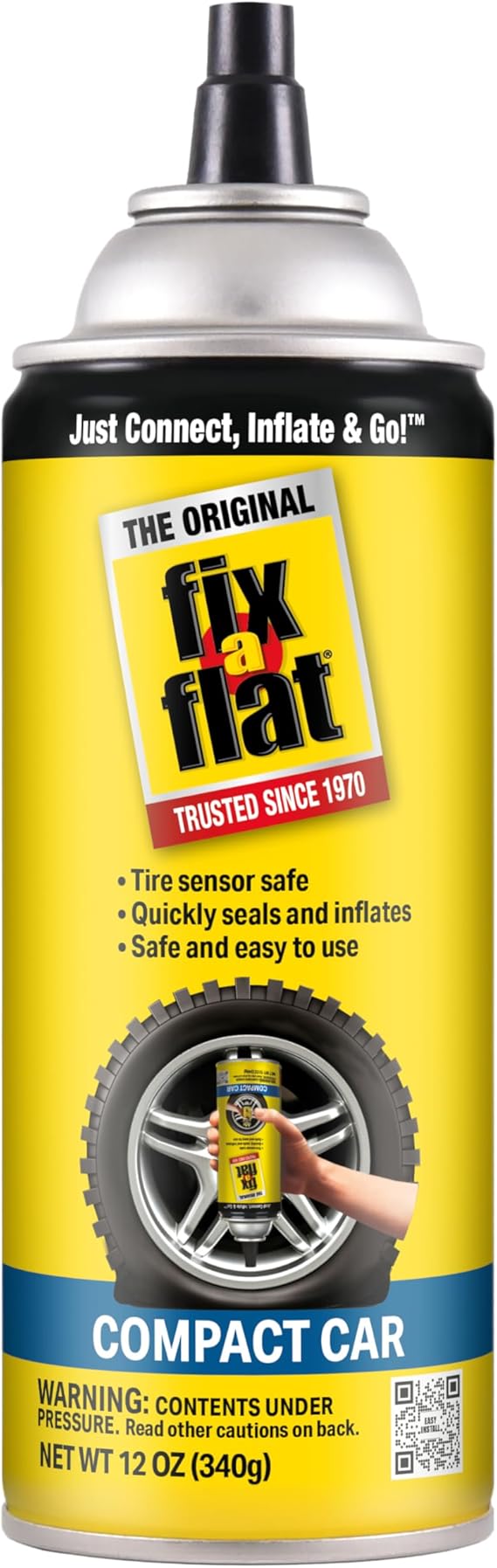 Fix-A-Flat S60410 Aerosol Emergency Flat Tire Repair and Inflator, for Compact Tires, Eco-Friendly Formula, Universal Fit for All Compact Cars, 12 oz. (Pack of 1)
