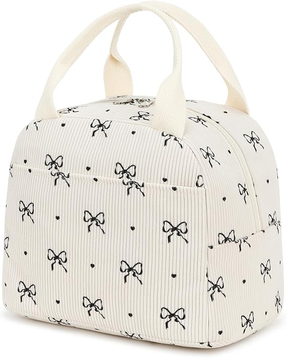 EurCross Chic Butterfly Bow Insulated Lunch Bag for Girls, Perfect for School Days, Commutes, Two-Meal Storage Space, Fits Bento Boxes, Round Containers, Uniquely Shaped Lunchboxes