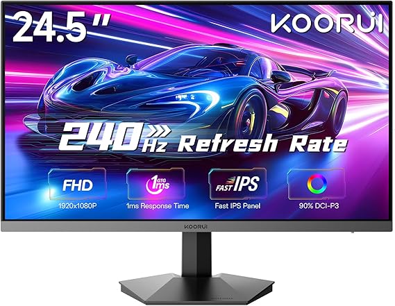 KOORUI 24 Inch 240Hz Gaming Monitor, FHD 1080P Fast IPS Computer Monitor,1 ms, HDR400, 99% sRGB, Adaptive Sync, Low Blue Light Eye Care, HDMI 2.0 / DP 1.4, VESA, Tilt, for PC, PS5, Xbox, G2511X