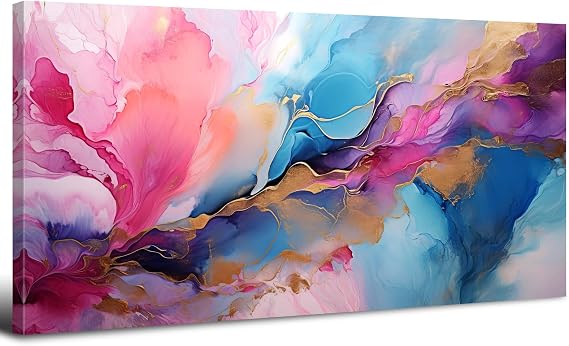 Abstract Pink Wall Art Decor Teal and Gold Marble Canvas Picture for Living Room Modern Colourful Minimalist Prints Paintings Abstract Textured Canvas Artwork for Bedroom Office Home Decoration 20x40"