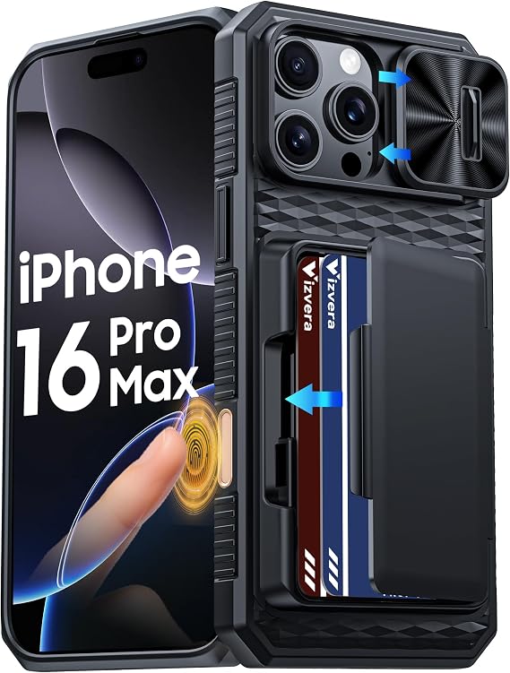 Vizvera for iPhone 16 Pro Max Case Wallet RFID [Cards Holder][Camera Control][Camera Cover] Full Body Rugged Shockproof Silicone Protective Phone Case for iPhone 16 Pro Max 6.9"(Black)