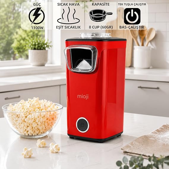 Mioji POPX1 Yağsız Kompakt Mısır Patlatma Makinesi - Kırmızı