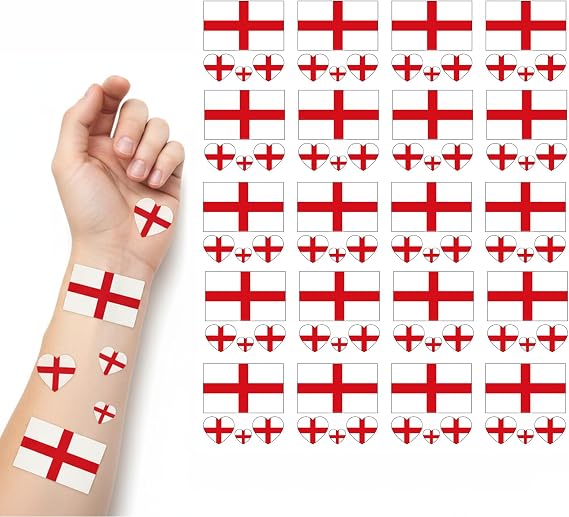 20 PCS England Flag World Theme Temporary Tattoo Transfer Stickers Twenty pieces each Remembrance Day Decorations St Georges Flags For football Supporters Sports Teams Teamsootball Fans, Families