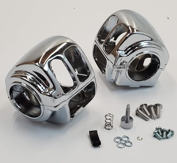 Chrome Plated Switch Housing Covers w/Mounting Hardware & Thumb Screw Throttle Lock for 1996-2006 Harley Softail, Dyna, Electra Glide, Road Glide, Road King, V-Rod & Sportster (Except Radio Controls)