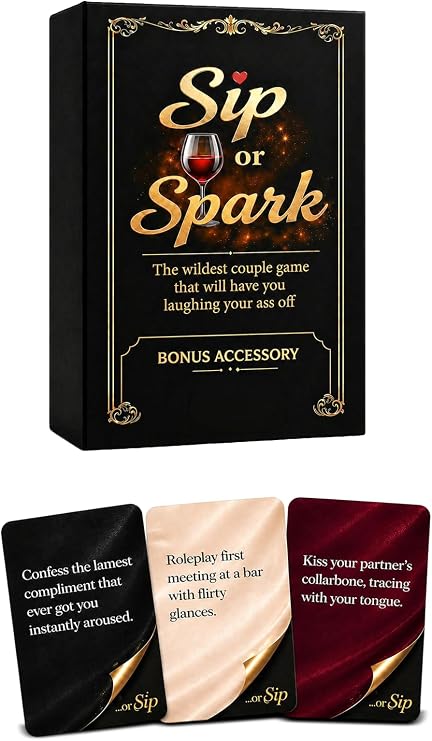 Sip or Spark Couples Card Game, a romantic twist on Truth or Dare,120 cards, Date Night Cards for Two, Relationship Challenge Deck, Funny Questions & Prompts, Romantic Gift for Couples