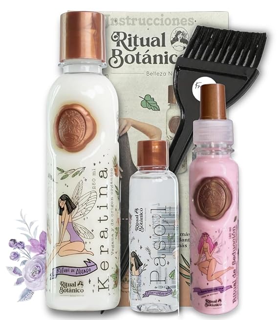 Keratina Ritual Botanico 250ML & Termo Protector 120ML Incluye Cepillo Aplicador & Manual de Instrucciones | Alisado Progresivo Organico Vegano Sin formol ni Amoniaco | Producto Colombiano