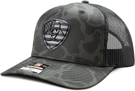 ARIAT Men's Camo American Flag Shield Logo Trucker Cap
