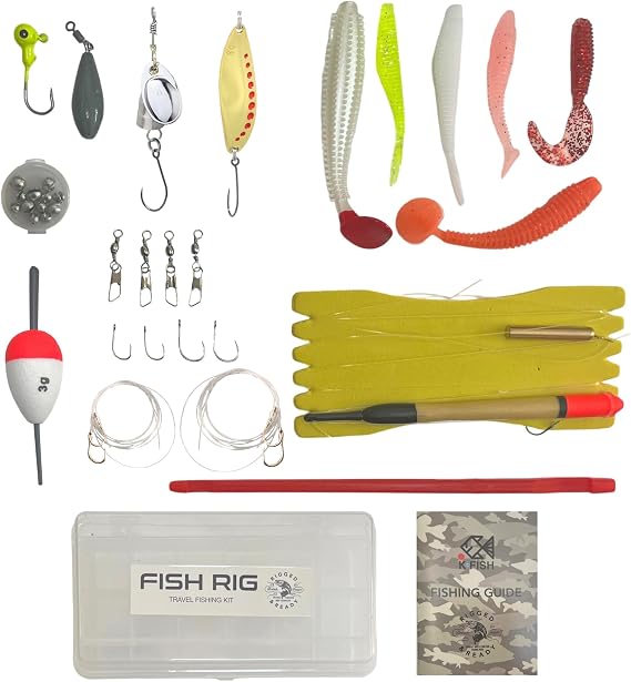 Rigged and Ready Fish Rig Travel Fishing Tackle Box with 30 Tackle Items