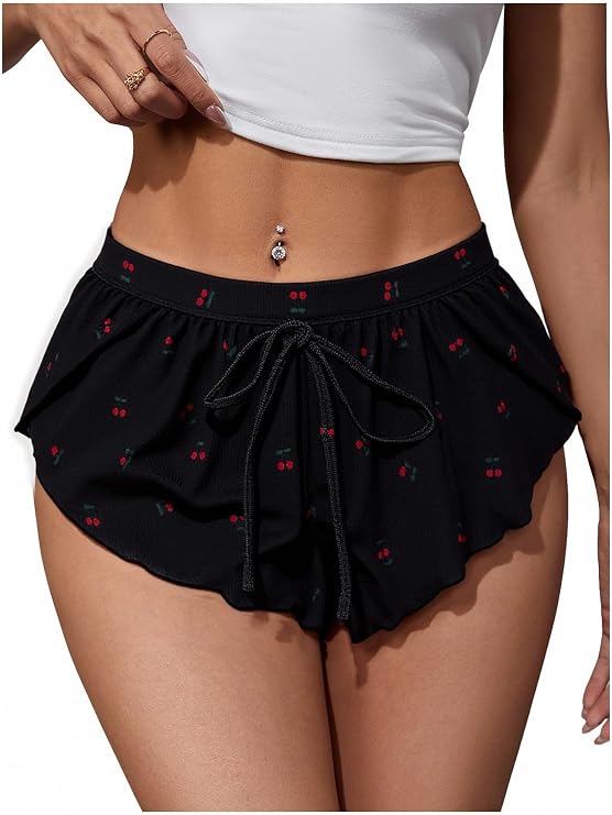 MakeMeChic Women's Pajama Short Side Slit Tie Floral Lounge Bottom Cute Pjs