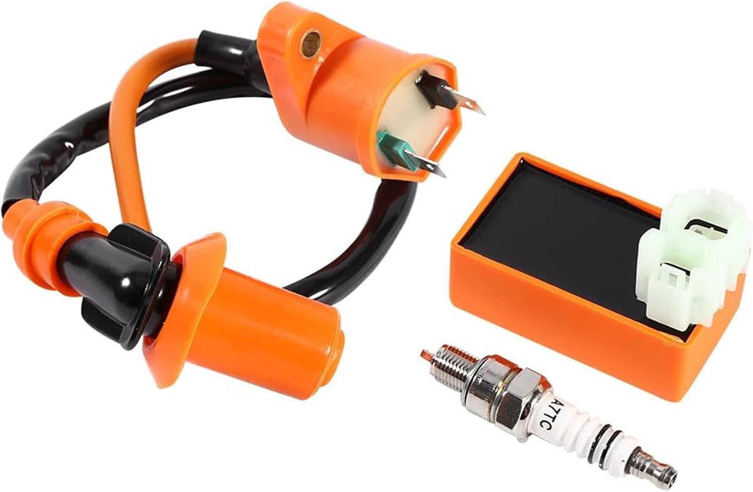 CDI Ignition Coil Spark Plug Racing Performance 6 Pin CDI Box + Ignition Coil + Spark Plug New Racing Performance CDI Ignition Coil Spark Plug for GY6 50CC 125CC 150CC Motorised Motorcycle