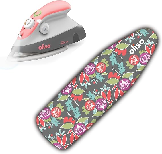 Oliso M3Pro Project Steam Iron with Solemate (Coral) & Oliso Ironing Board Cover (Floral)