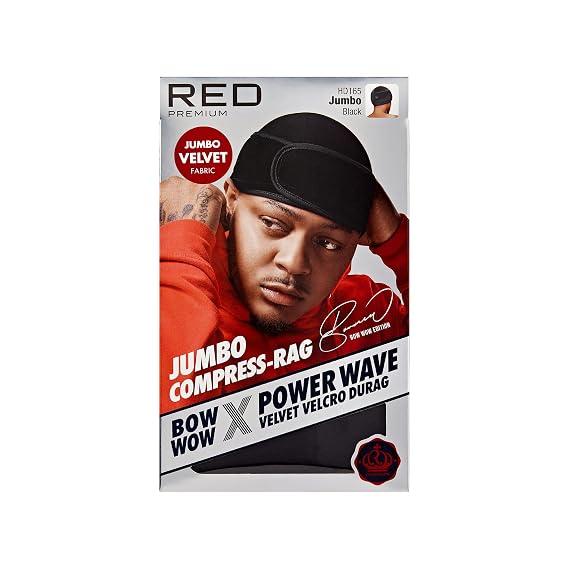 Red by Kiss Premium Bow Wow X Power Wave Durag, 360 Wave Compression Cap for Men & Women, Adjustable Hook-&-Loop Strap, Stylish & Durable, Ideal for Locs, Braids, Finger Waves (Jumbo Velvet - Black)