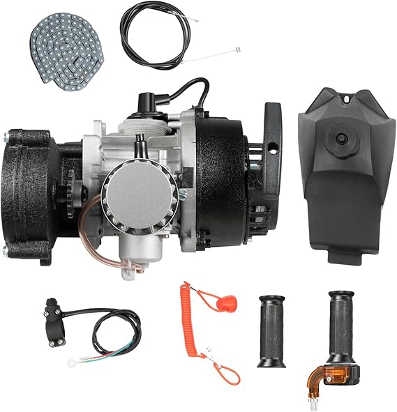 Engine Motor Kit, 49CC 2-Stroke Single Cylinder Mini Motor Air Cooled Racing Engine,Motorized Bike Engine Kit for Pocket Bike, Mini Dirt Bike