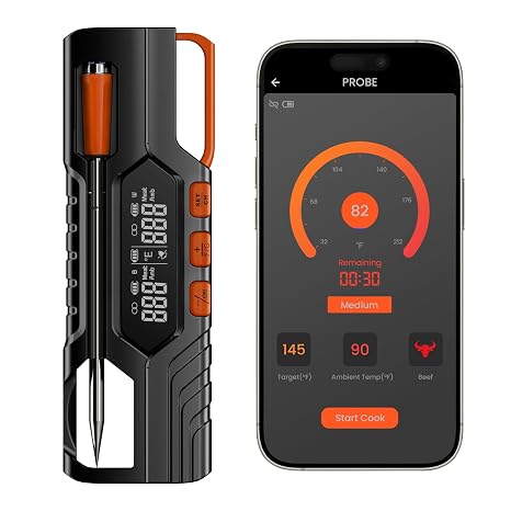 Foricom Wireless Meat Thermometer, Bluetooth, Single Probe,Waterproof | Single probe delivers fast, accurate readings with 500ft range for BBQ, grilling, oven, smoker, kitchen and outdoor cooking