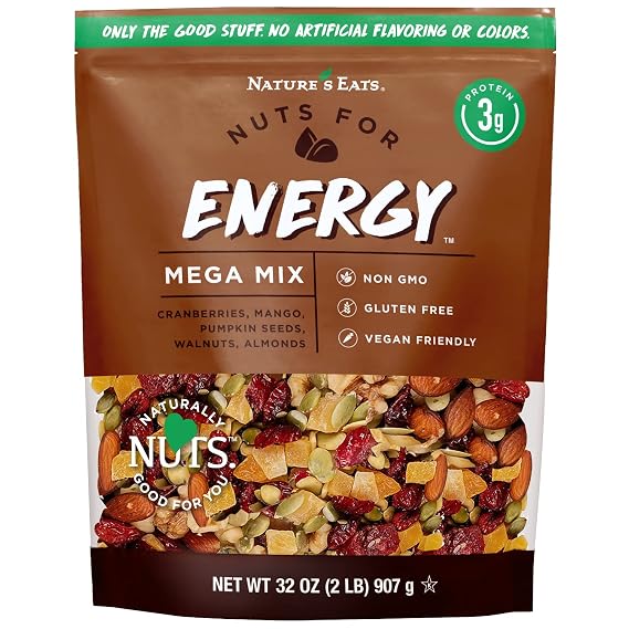 Nature's Eat Mega Trail Mix - Mix Dried Fruit - Gluten Free Snacks, Healthy Snacks for Kids & Adults - Vegan & Organic Fruit - Reaselable Bag 32 Ounce (Pack of 1)