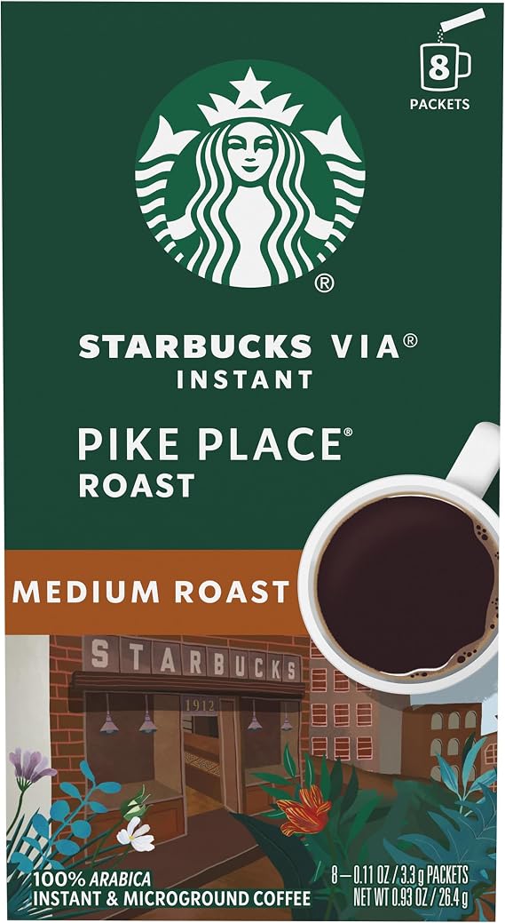 Starbucks Instant Medium Roast and Microground Coffee (Pike Place Roast) 8 – 3.3g Packets